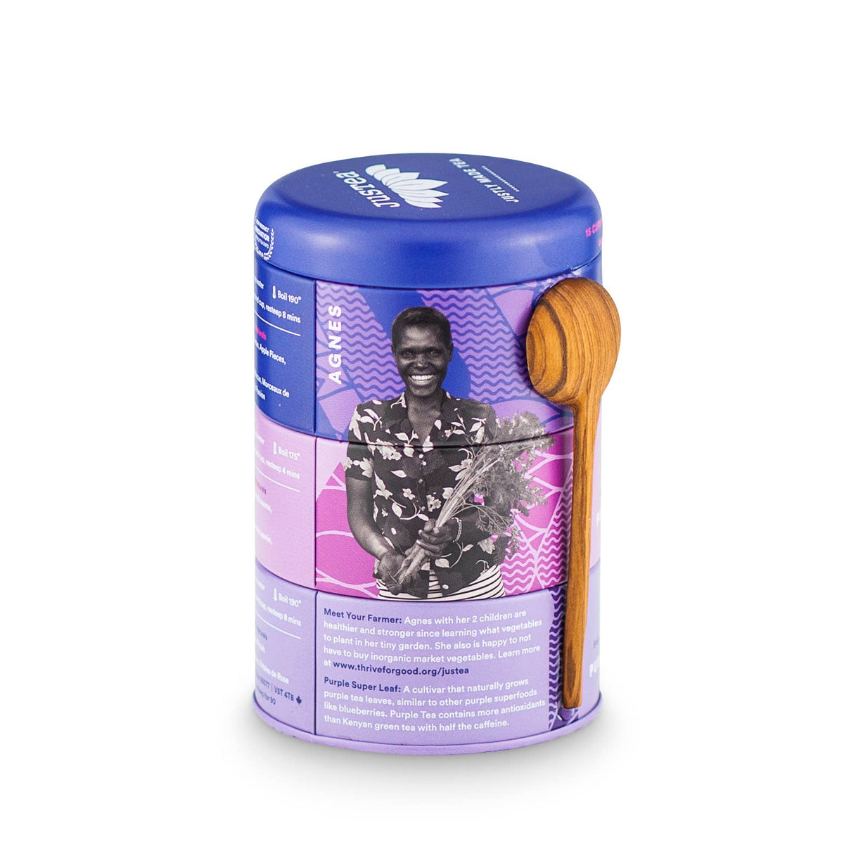 JusTea - Purple Tea Trio Tin & Spoon - Organic, Fair-Trade Tea Gift