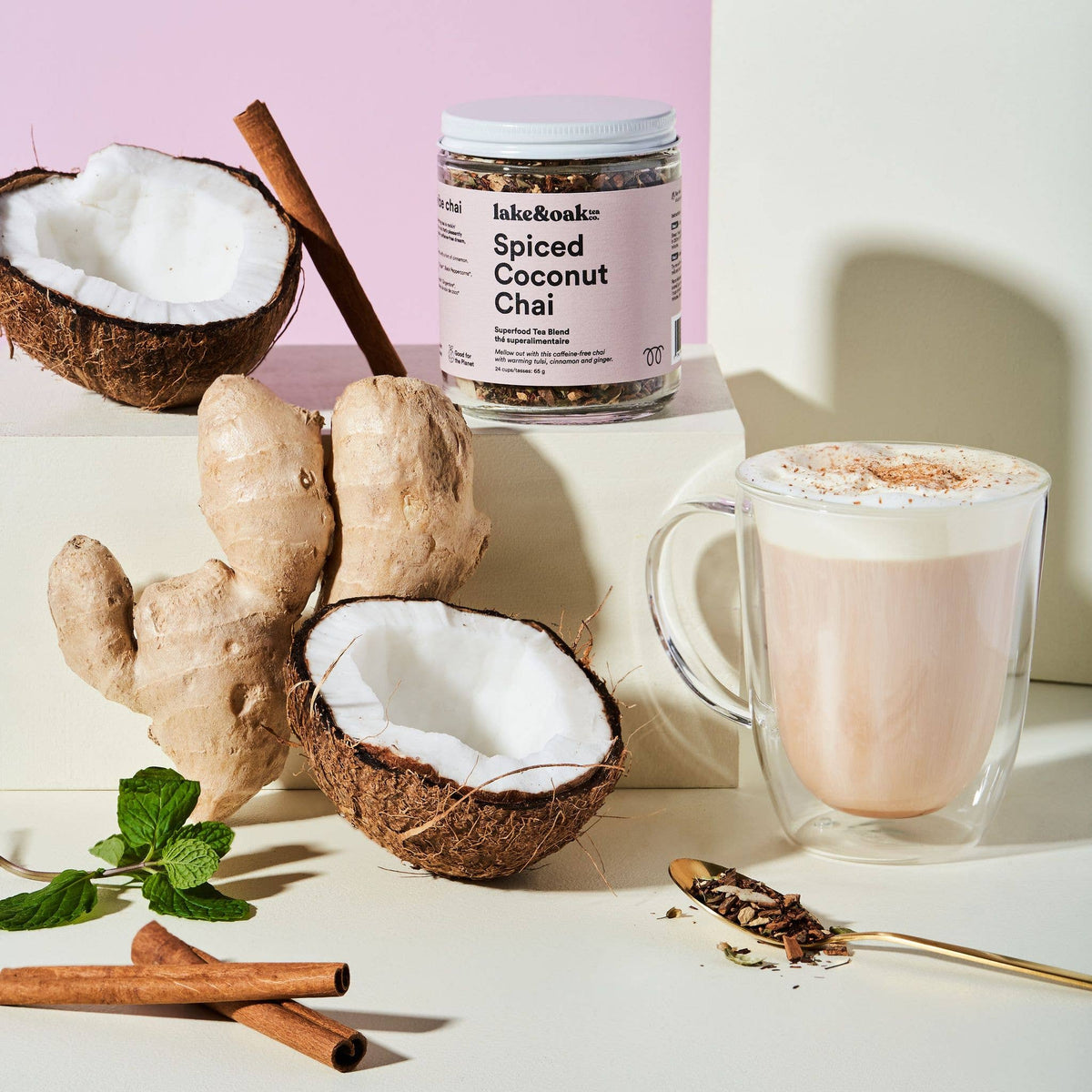 Lake & Oak Tea Co. - Spiced Coconut Chai - Superfood Tea Blend: Plant-Based Pyramid Tea Bags - Retail Pouch