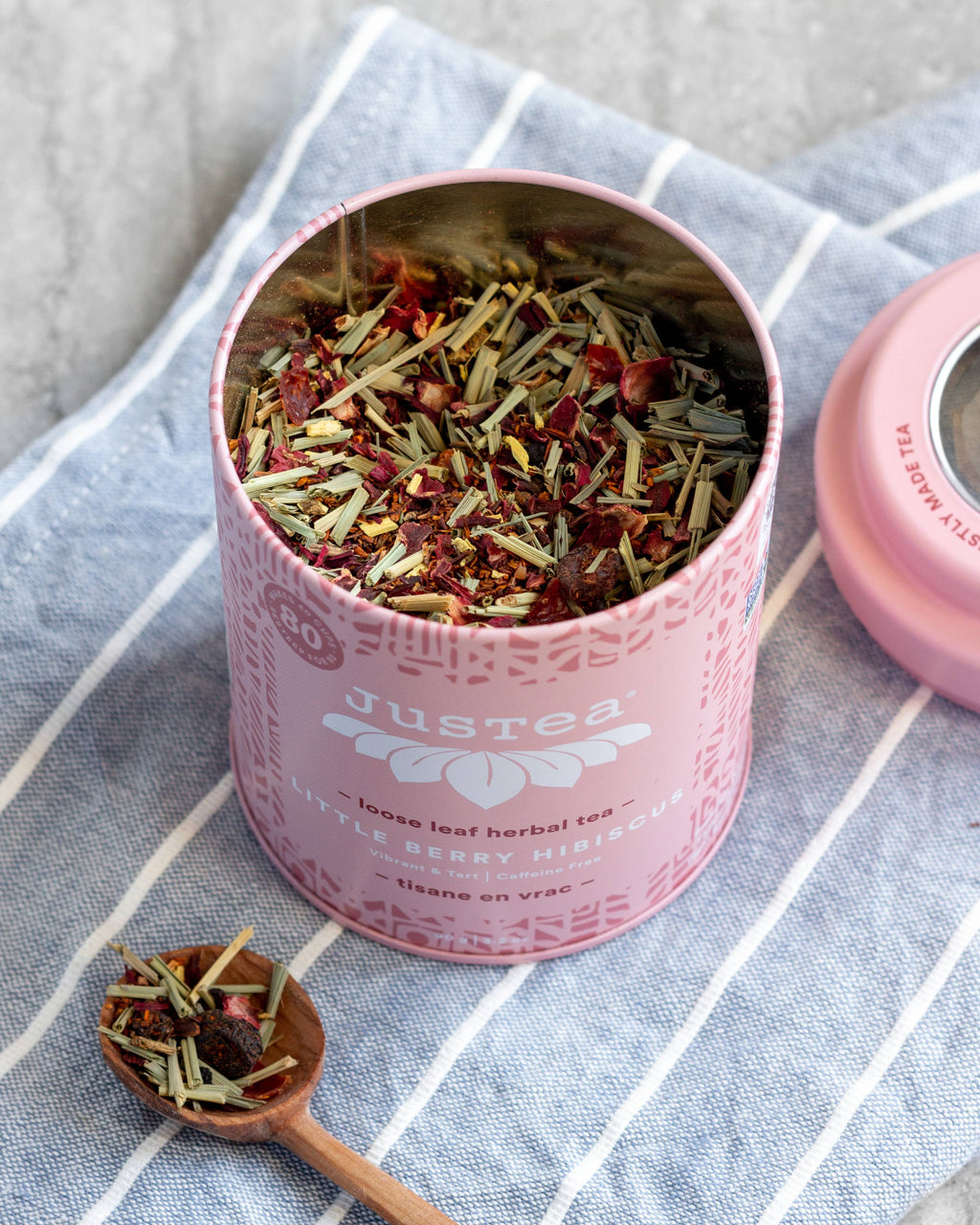 JusTea - Little Berry Hibiscus Tin & Spoon - Organic, Fair Herbal Tea