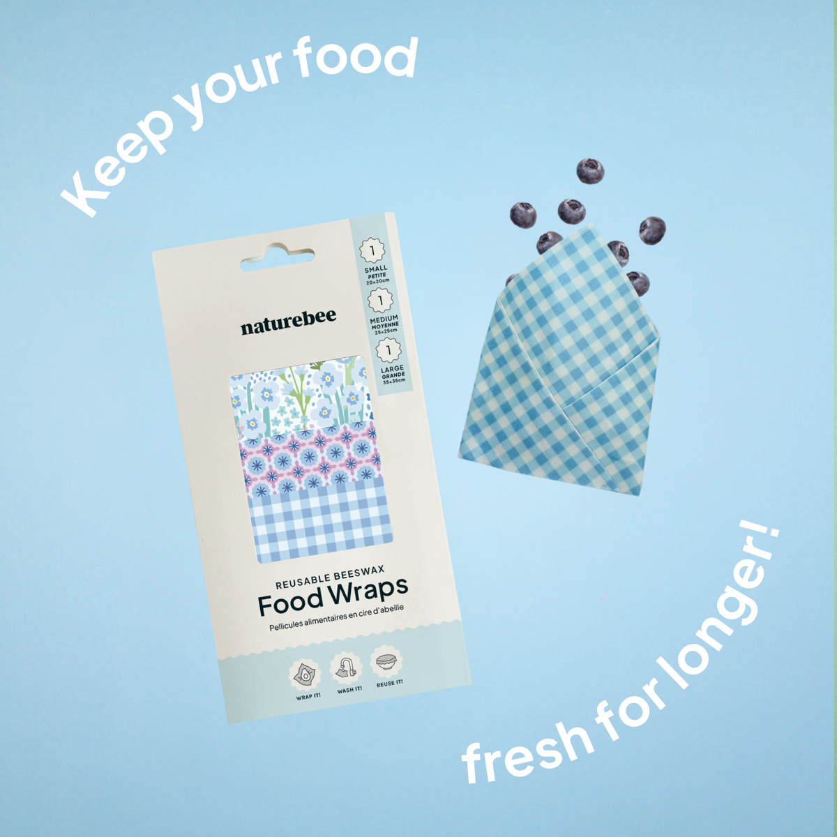 NATURE BEE - Beeswax Wrap Variety Set - Blue