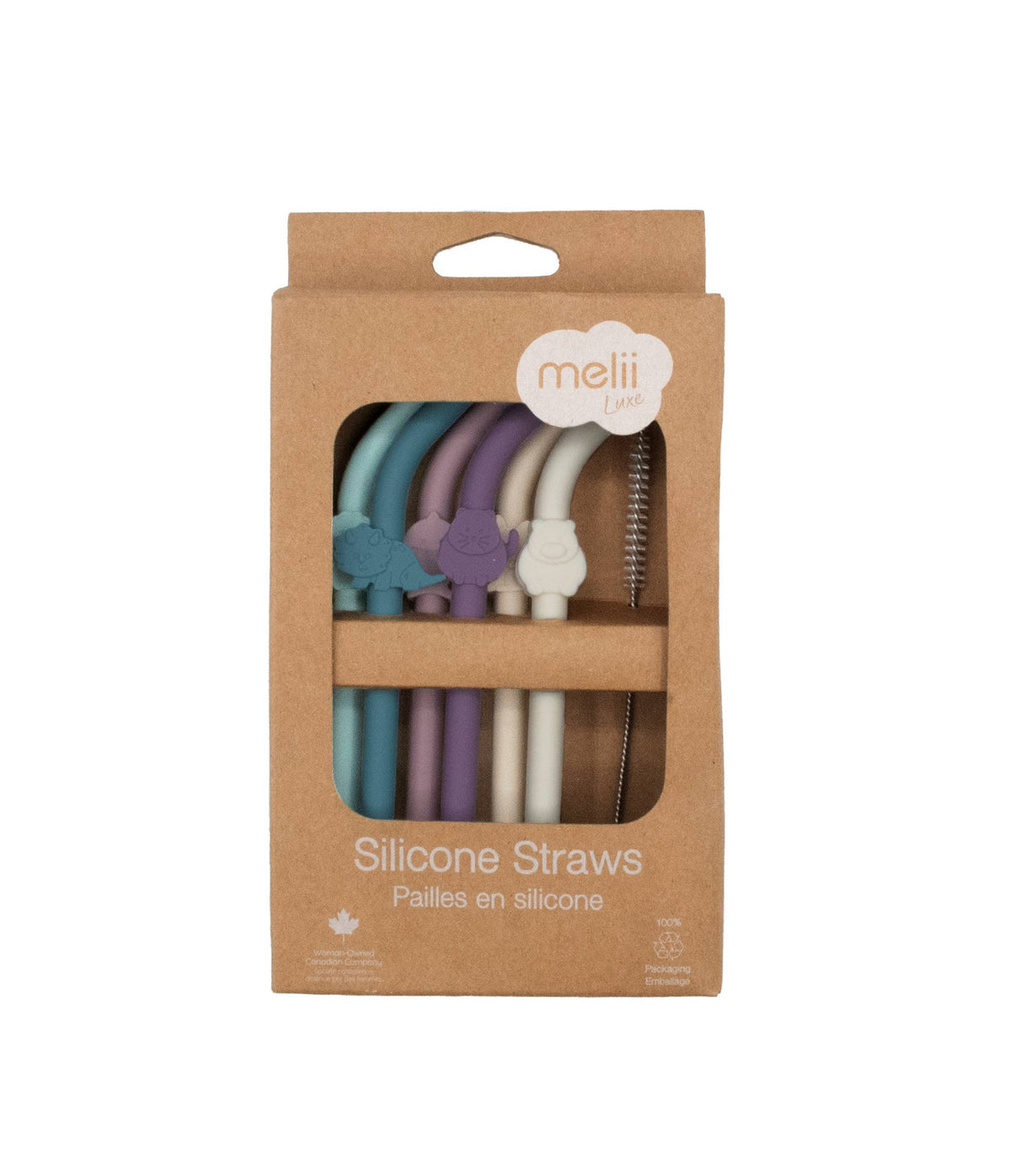 melii - Luxe Silicone Animal Straws with Cleaning Brush