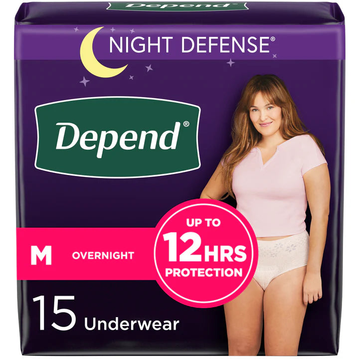 Depend Night Defense Adult Incontinence Underwear for Women, Disposable, Overnight, Medium, Blush, 15 Count
