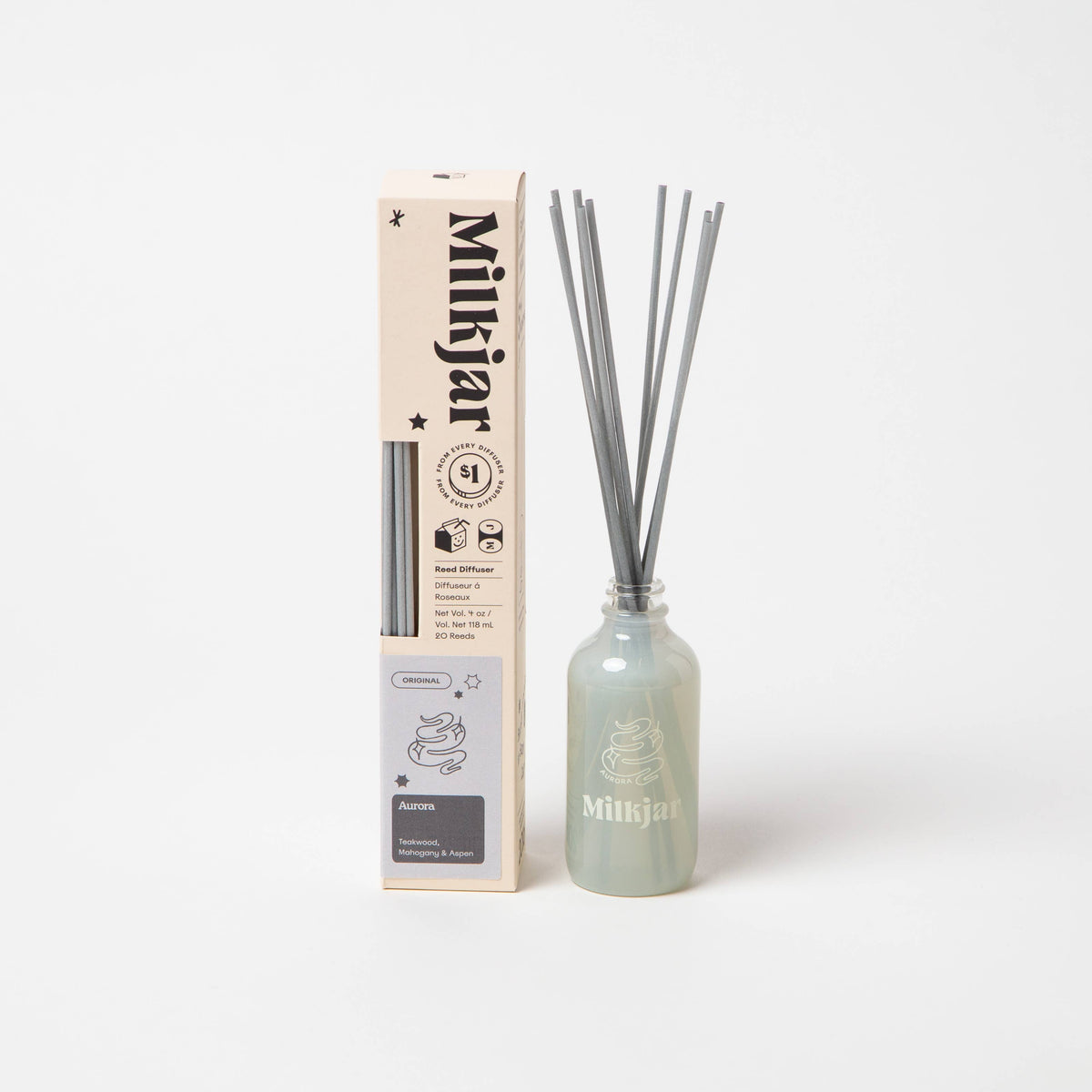 Milk Jar Candle Co. - Aurora - Mahogany, Teakwood & Aspen 4oz Reed Diffuser