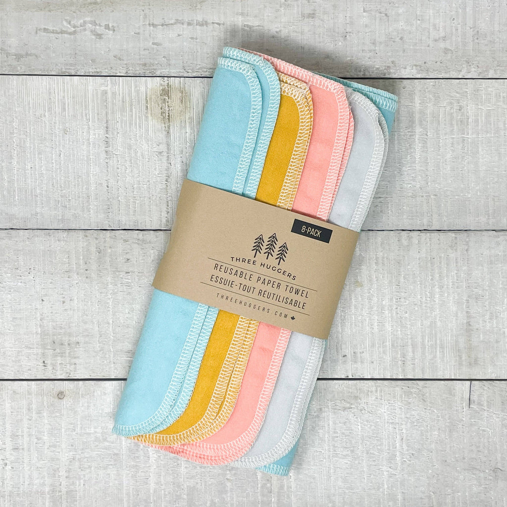Three Huggers - Organic Reusable Paper Towels - Solid Colour Variety Pack