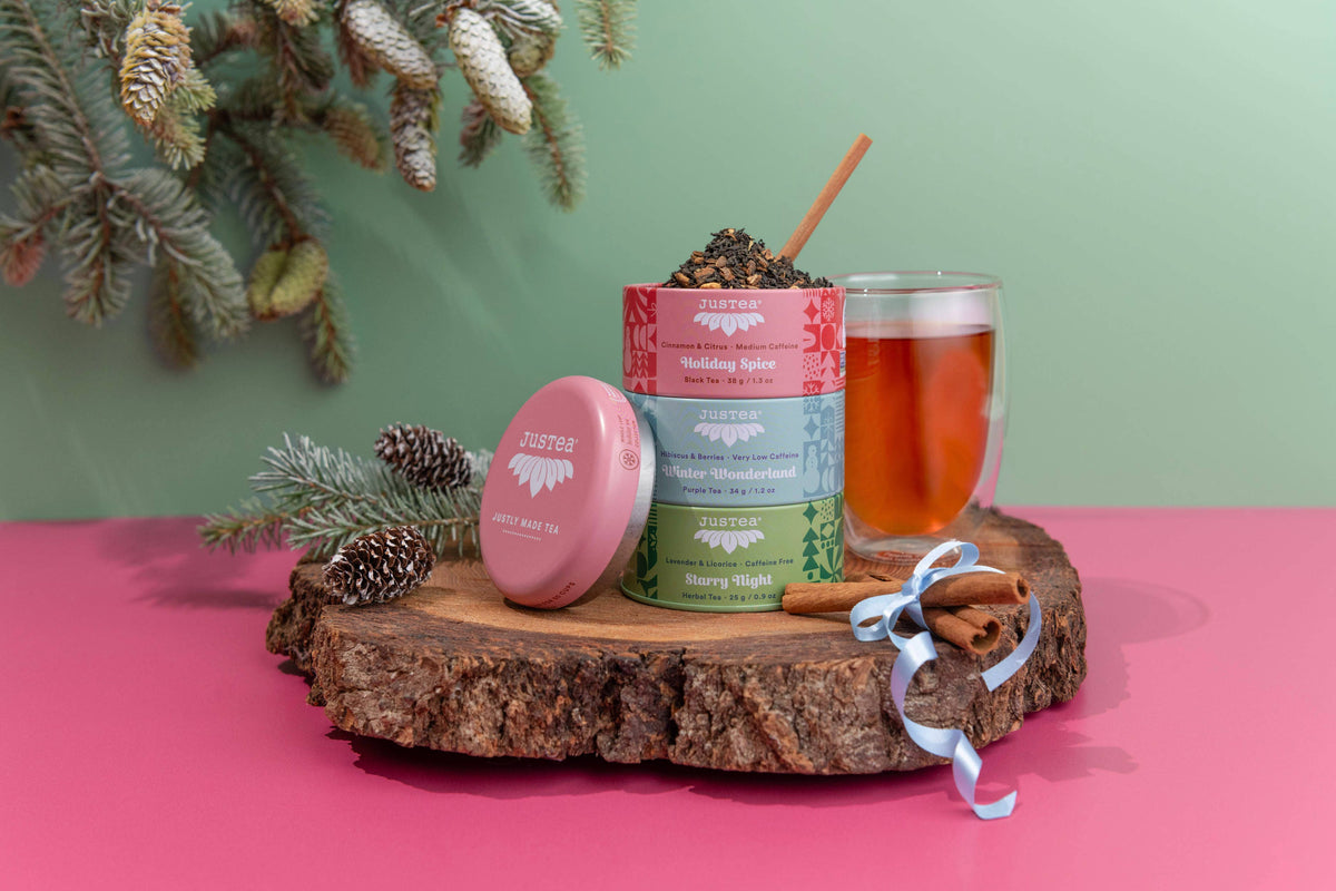 JusTea - Holiday Gift Box - Tea Tin, Zebra Ornament, Spoon, Infuser