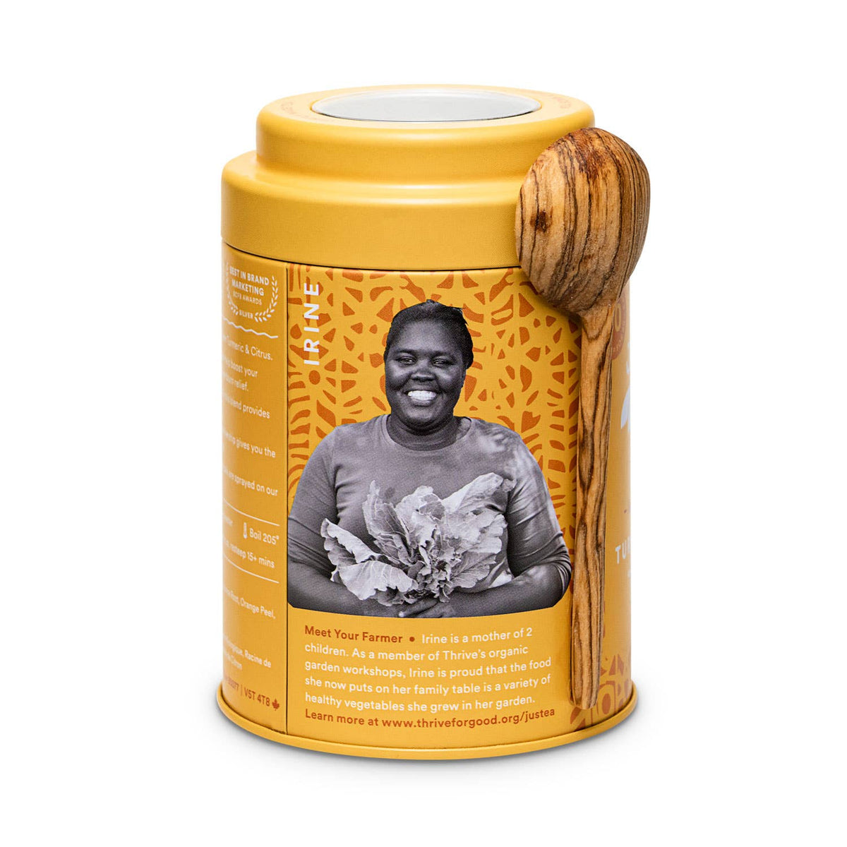 JusTea - Turmeric Ginger Tin & Spoon - Organic, Fair-Trade Herbal Tea