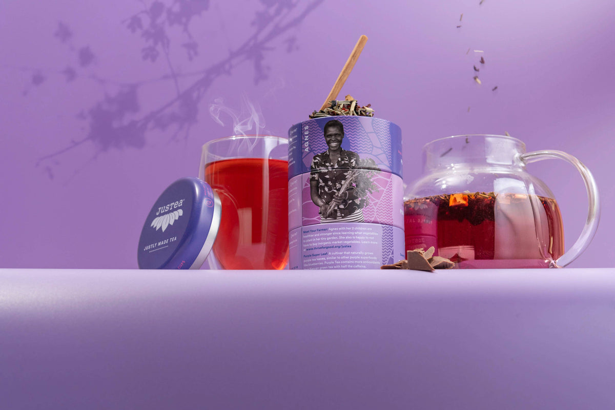 JusTea - Purple Tea Trio Tin & Spoon - Organic, Fair-Trade Tea Gift