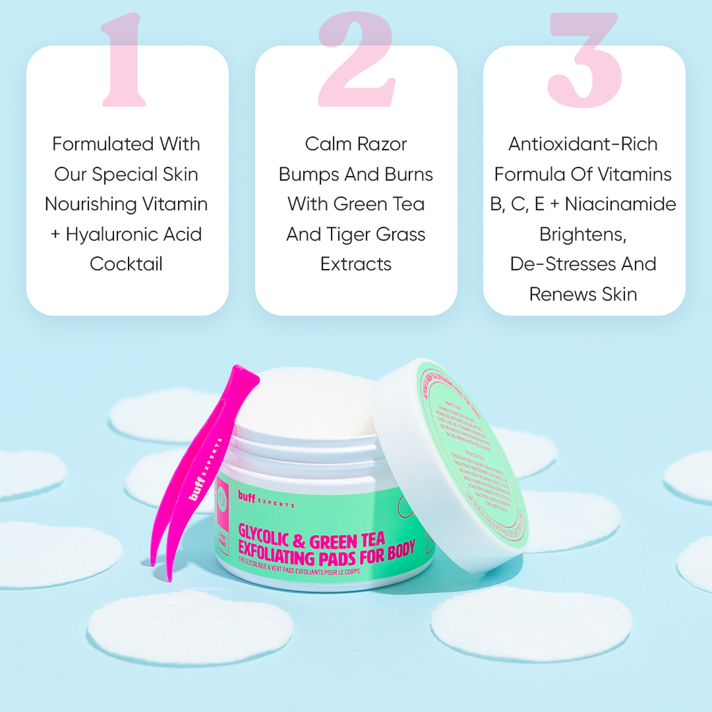 Buff Experts - 🇨🇦 - Glycolic & Green Tea Exfoliating Pads - Treats Ingrown Hairs
