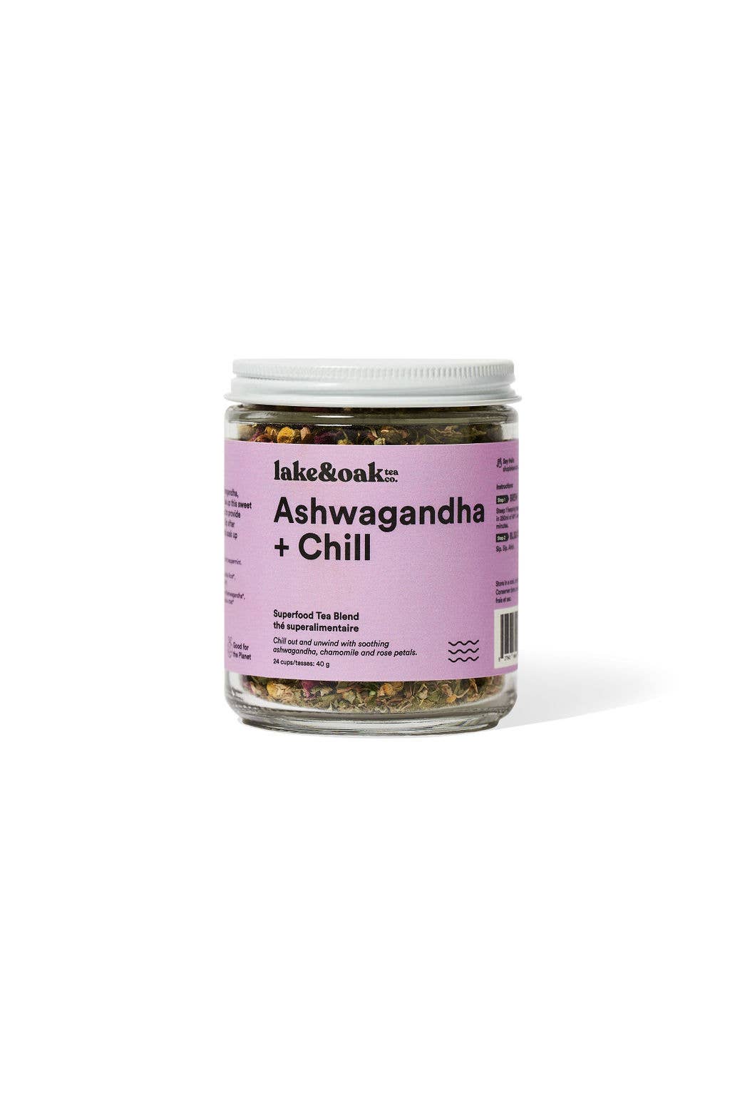 Lake & Oak Tea Co. - Ashwagandha + Chill - Superfood Tea Blend: Plant-Based Pyramid Tea Bags - Retail Pouch
