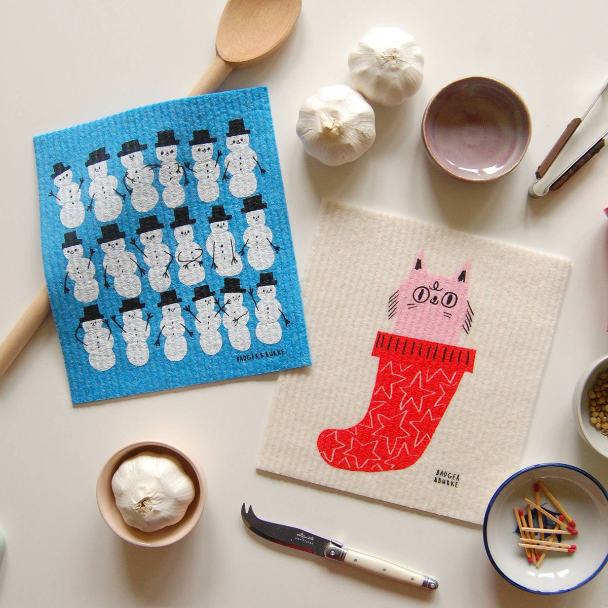 Badger & Burke - Holiday Snowmen Sponge Cloth / Swedish Dishcloth