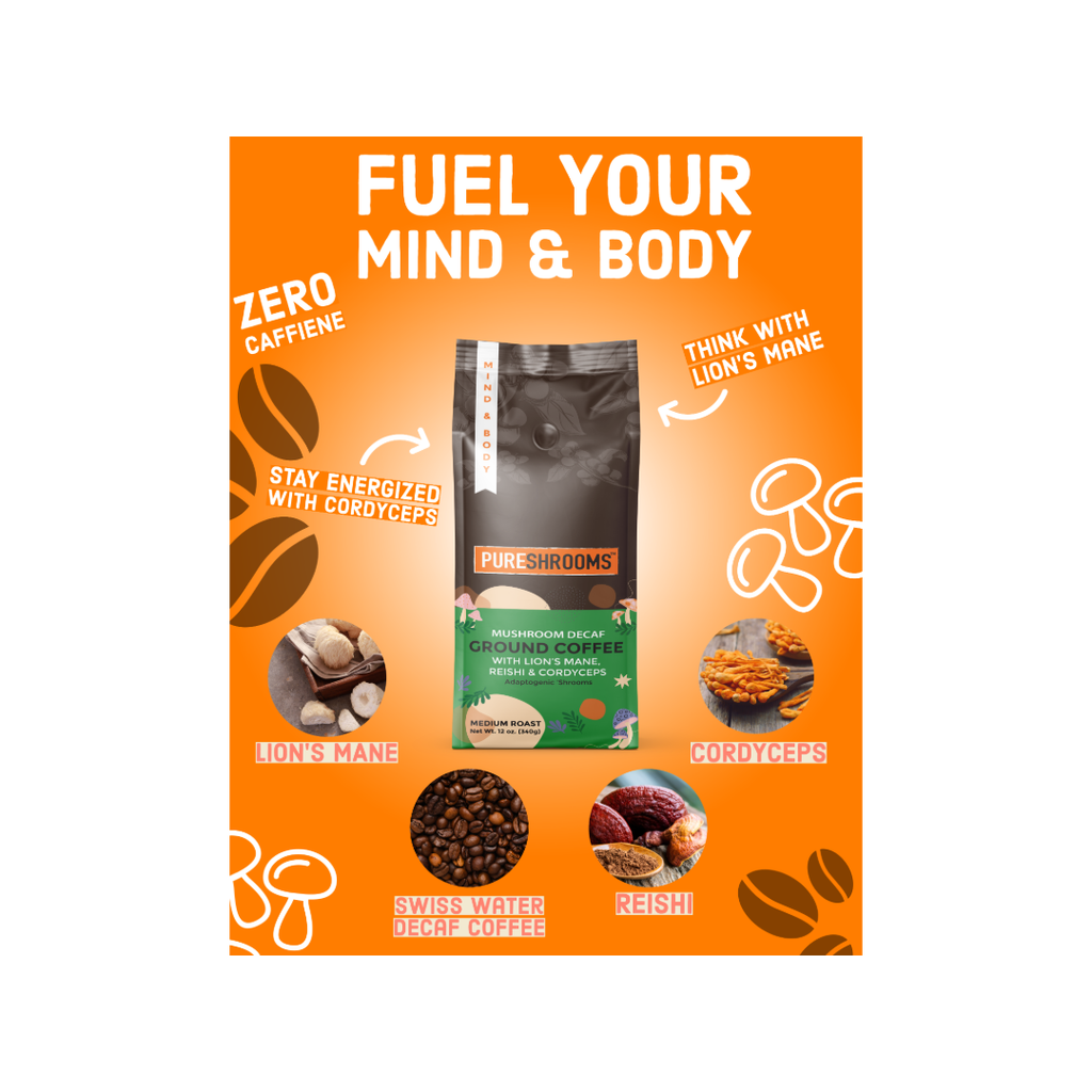 PureShrooms Inc. - PureShrooms Swiss Water Decaf Mushroom Ground Coffee