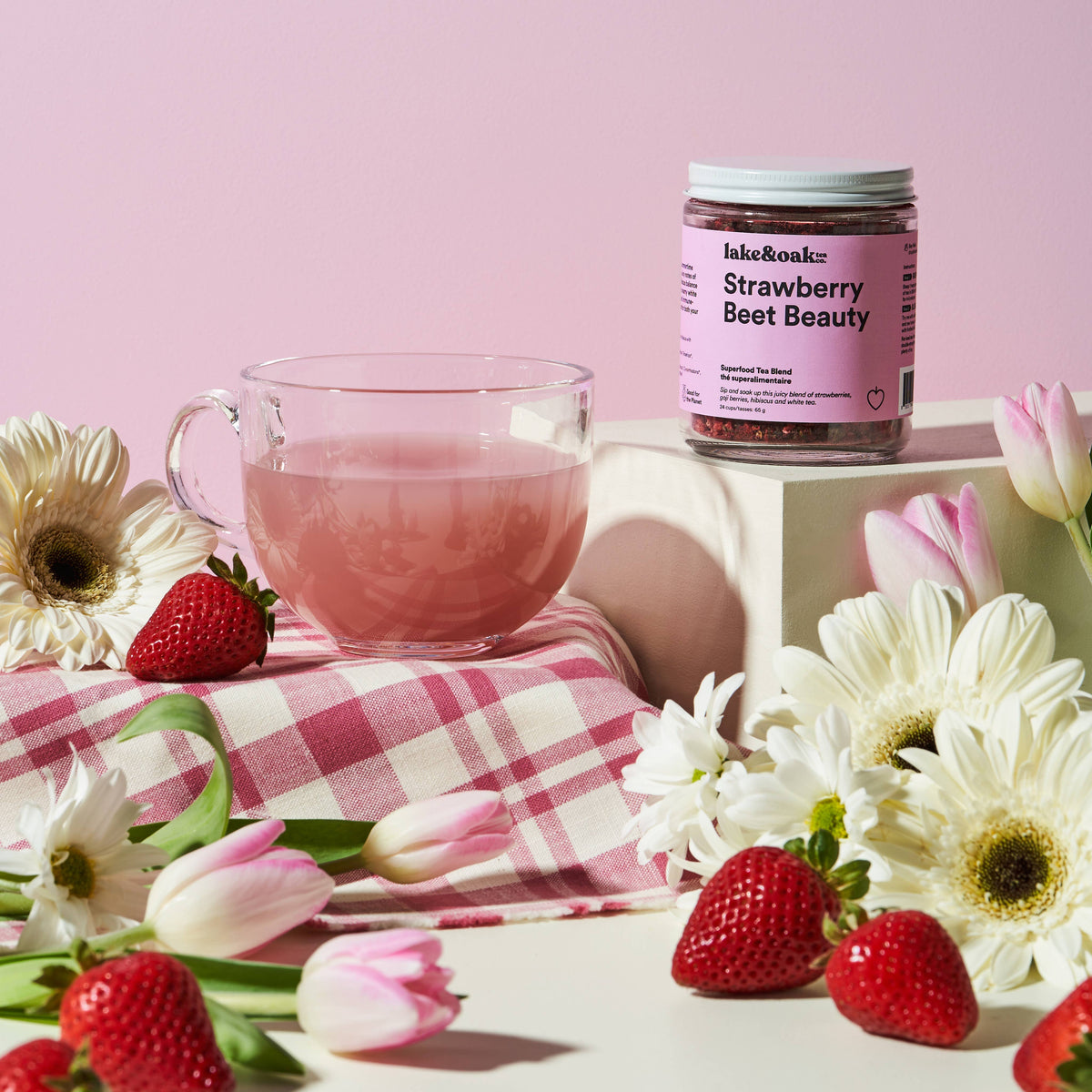 Lake & Oak Tea Co. - Strawberry Beet Beauty- Superfood Tea Blend: Retail Glass Jar