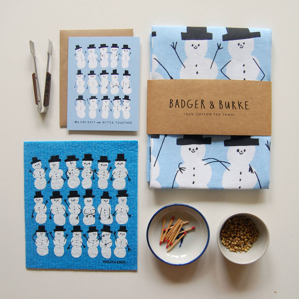Badger & Burke - Holiday Snowmen Sponge Cloth / Swedish Dishcloth