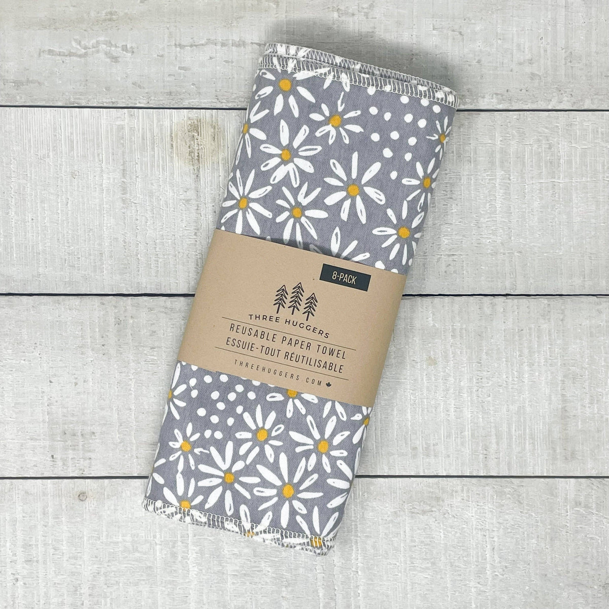 Three Huggers - Reusable Paper Towels - Grey Daisy