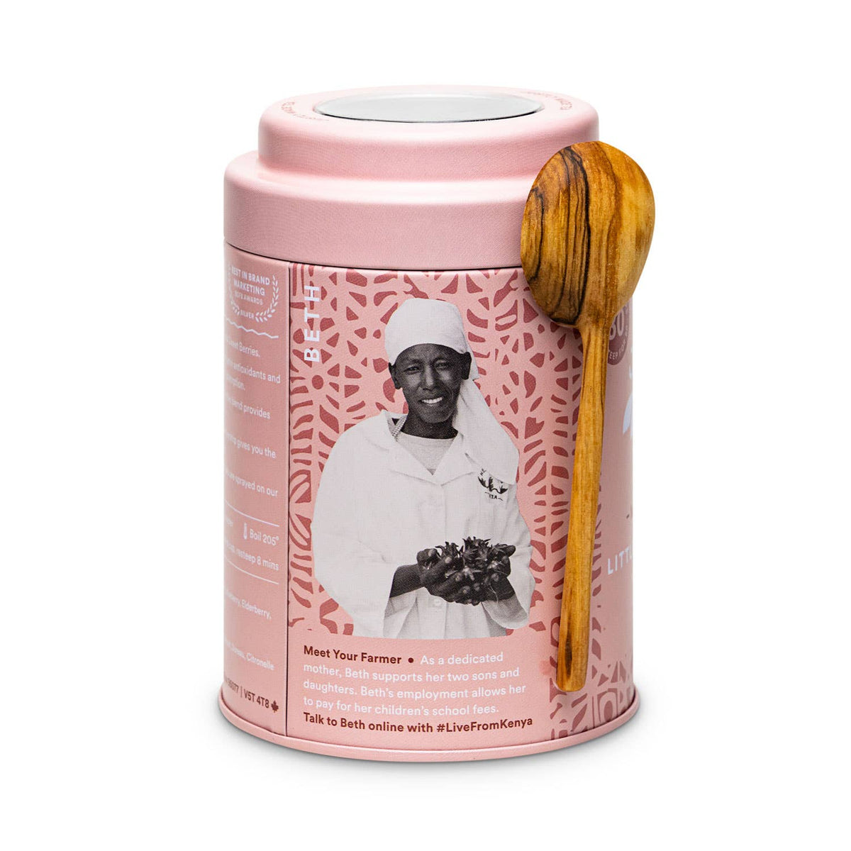 JusTea - Little Berry Hibiscus Tin & Spoon - Organic, Fair Herbal Tea