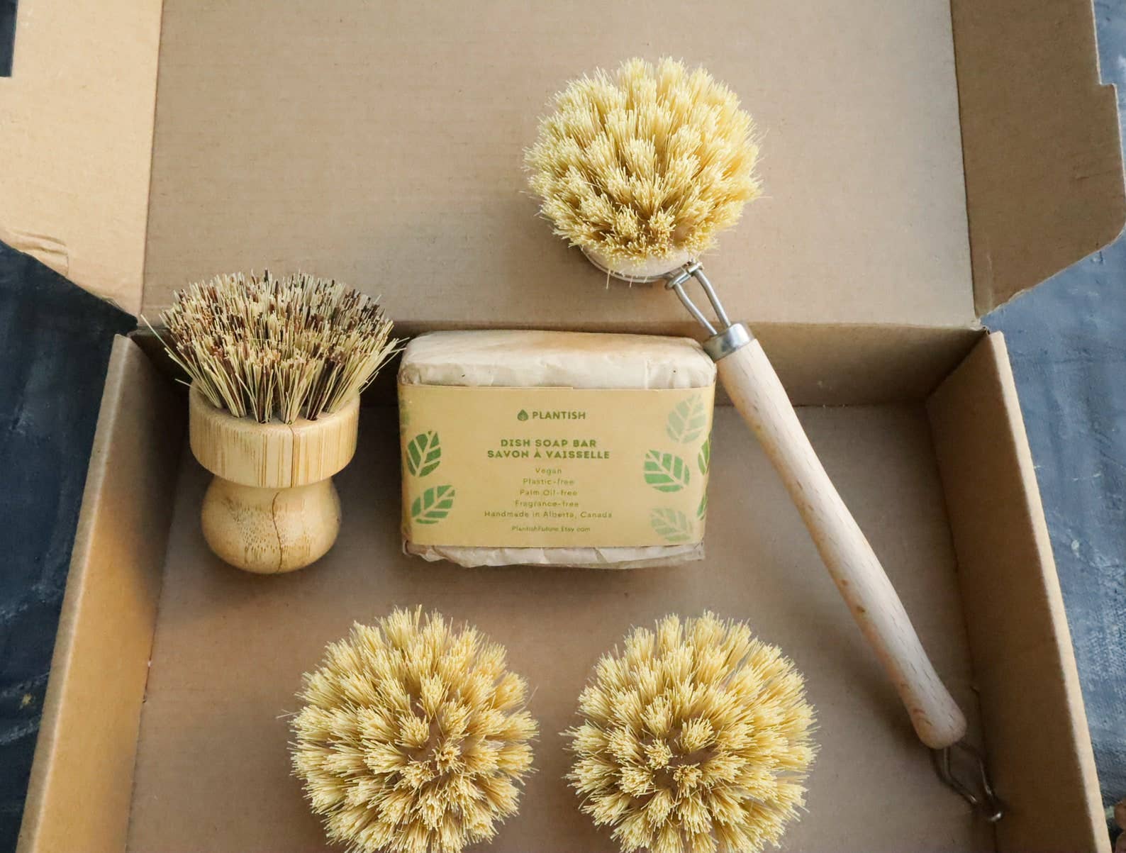 Plantish - Sisal Dish Brush Refill (Brush Head Only): 3 Refills / Bamboo