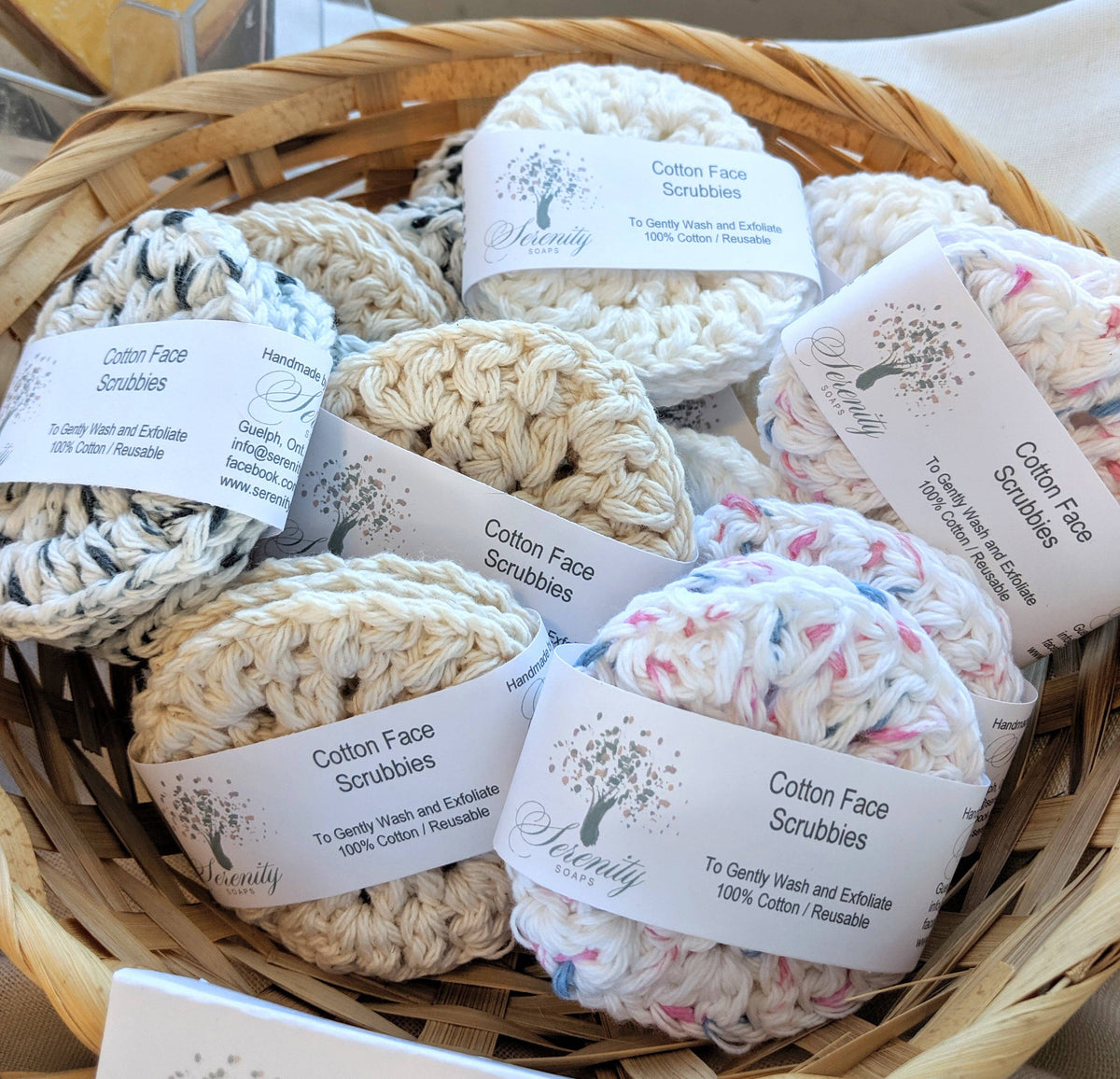 Serenity Soaps - Cotton Face Scrubbies: Black & White