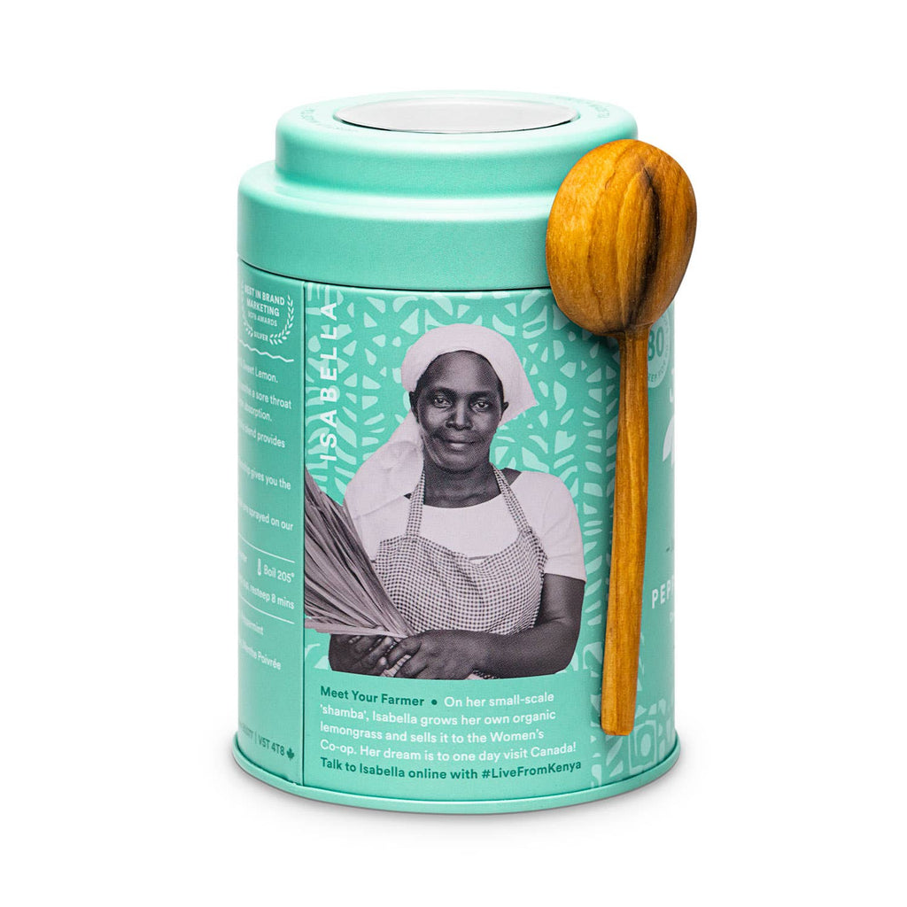 JusTea - Peppermint Detox Tin & Spoon- Organic, Fair-Trade Herbal Tea