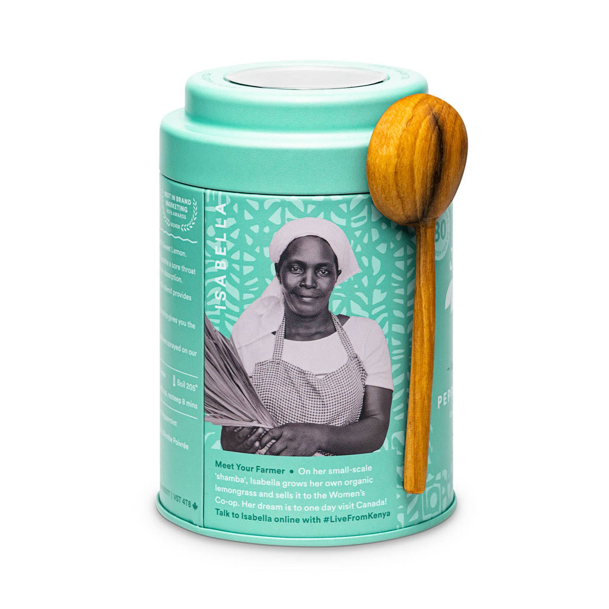 JusTea - Peppermint Detox Tin & Spoon- Organic, Fair-Trade Herbal Tea