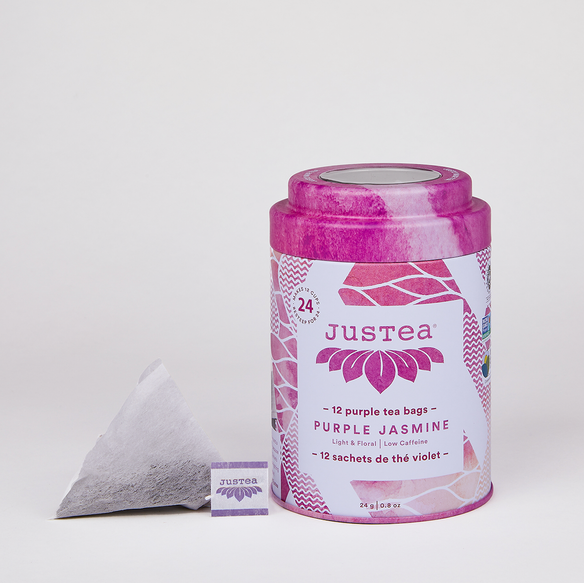 JusTea - Purple Jasmine Tea Bag Tin - Organic, Fair-Trade, Purple Tea