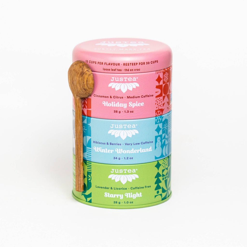 JusTea - Holiday Gift Box - Tea Tin, Zebra Ornament, Spoon, Infuser