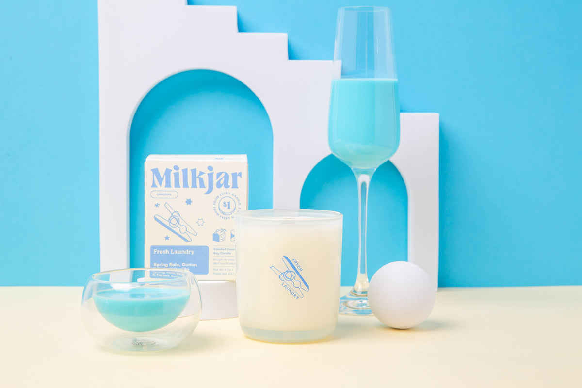 Milk Jar Candle Co. - Fresh Laundry - Rain, Cotton & Vanilla Coco Soy 8oz Candle