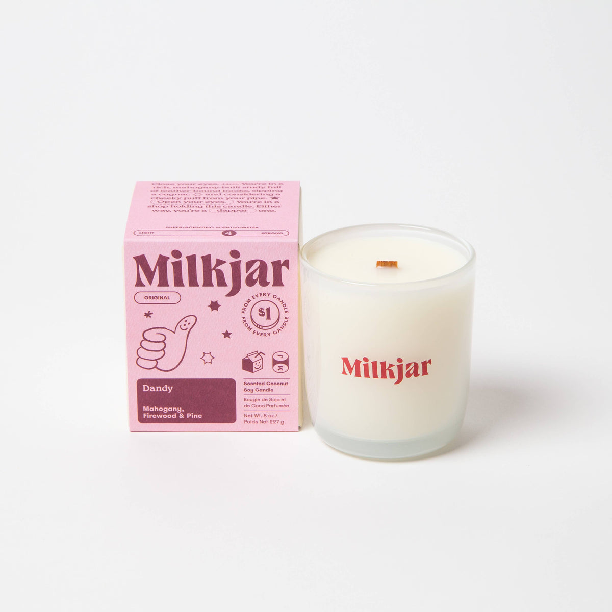 Milk Jar Candle Co. - Dandy - Mahogany, Firewood & Pine Coconut Soy 8oz Candle