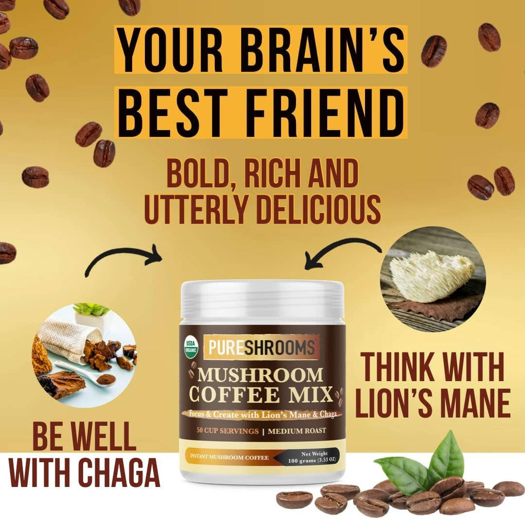 PureShrooms Inc. - Focus & Create Mushroom Coffee | 100grams | 50 Servings