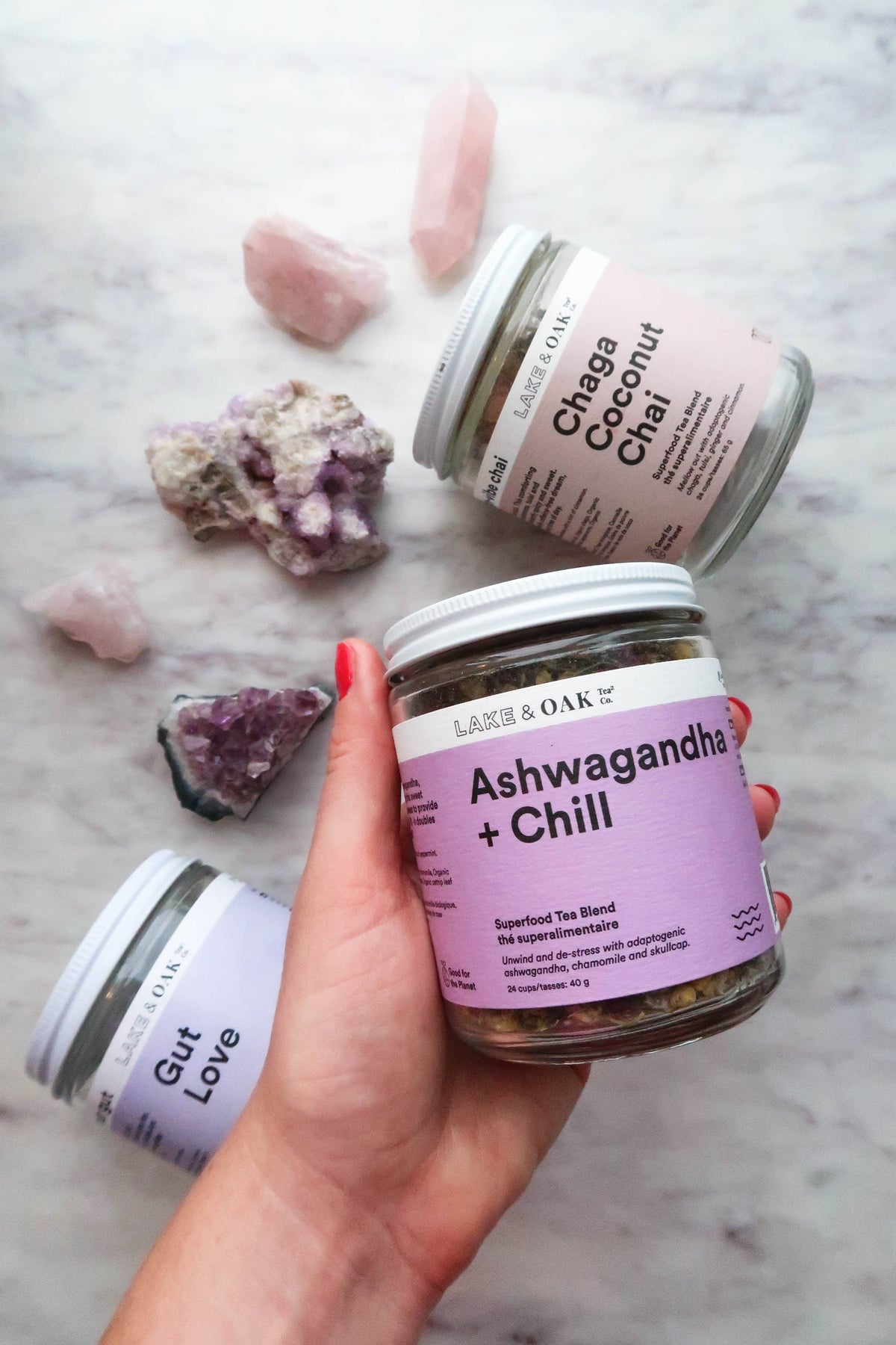 Lake & Oak Tea Co. - Ashwagandha + Chill - Superfood Tea Blend: Plant-Based Pyramid Tea Bags - Retail Pouch
