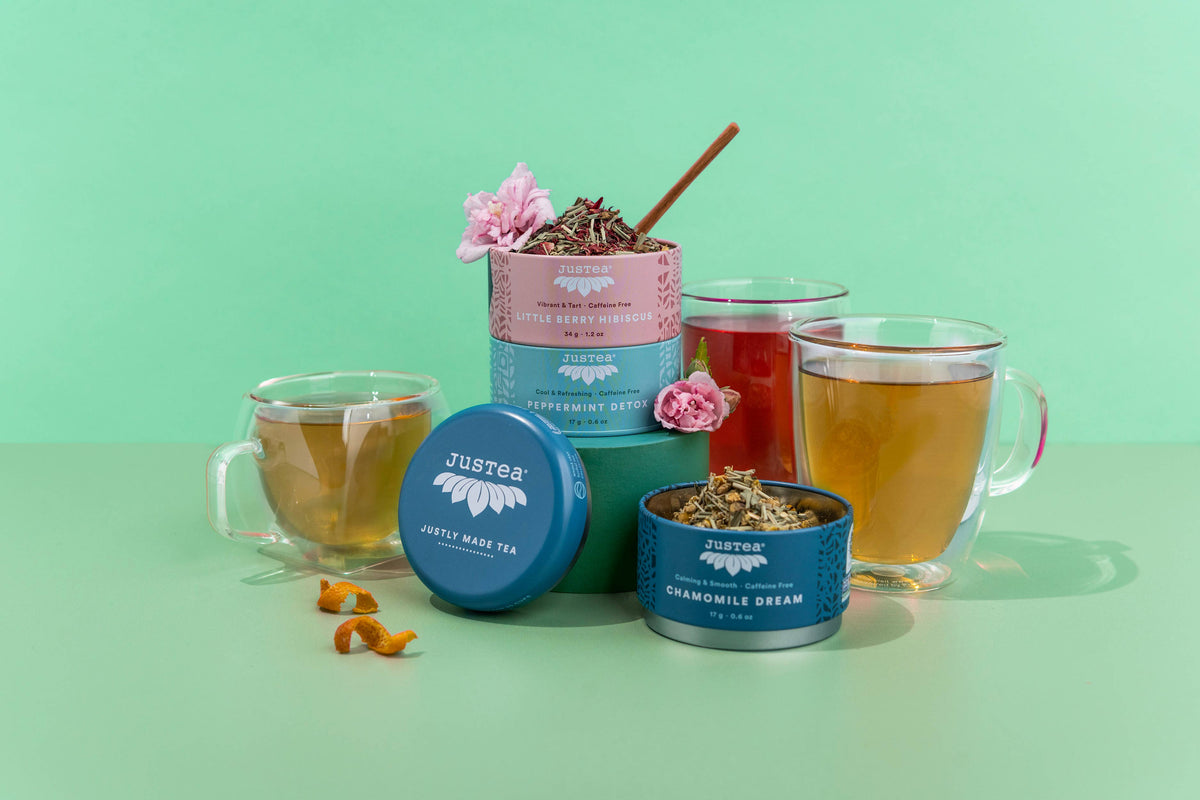 JusTea - Herbal Tea Trio Tin & Spoon - Organic, Fair-Trade Tea Gift